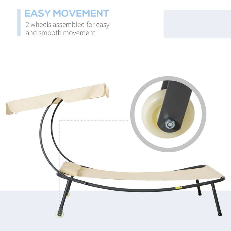 Outsunny Patio Double Chaise Lounge Chair, Outdoor Wheeled Hammock Daybed with Adjustable Canopy and Pillow