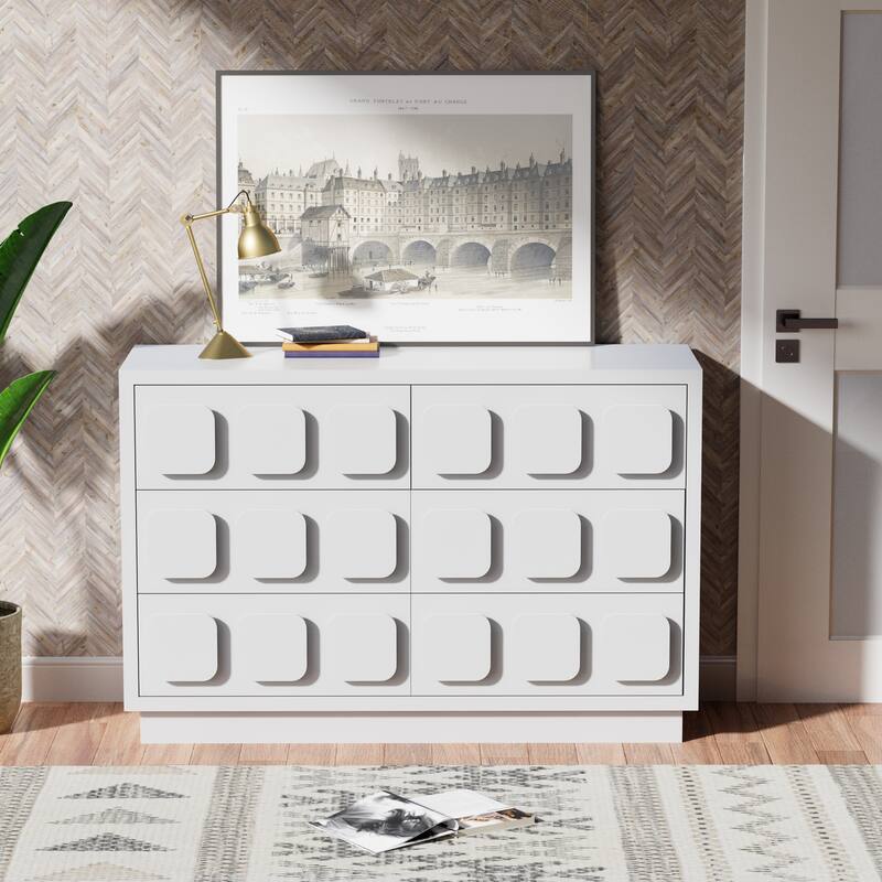 Chocolate Block 6 Drawer Dresser 47" Wide Chest of Drawers