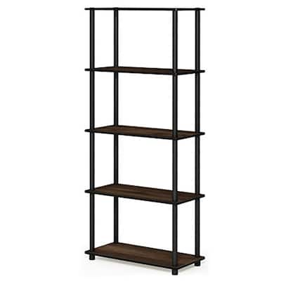 5 Tiers Wood Household Shelving Unit in Walnut/Black (23.6 in. W x 57.4 in. H x 11.6 in. D) - 23.6