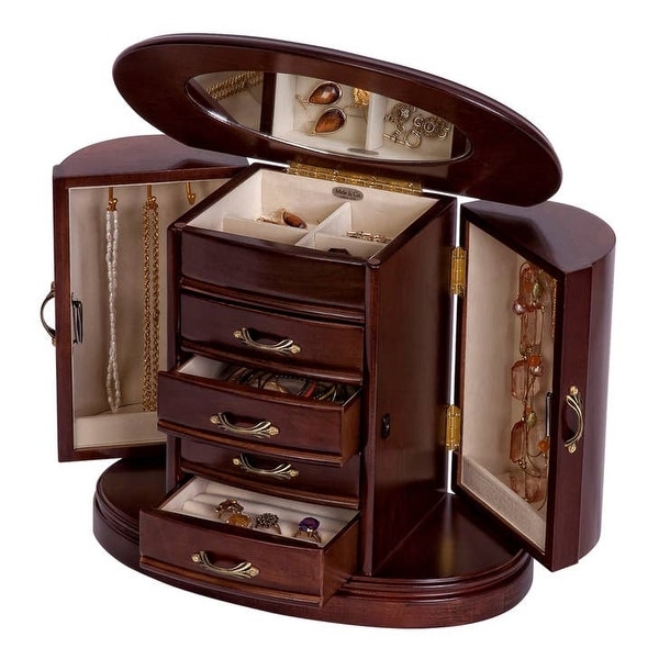 Mele and Co Heloise Carved Wooden Jewelry Box, Walnut Finish - Bed