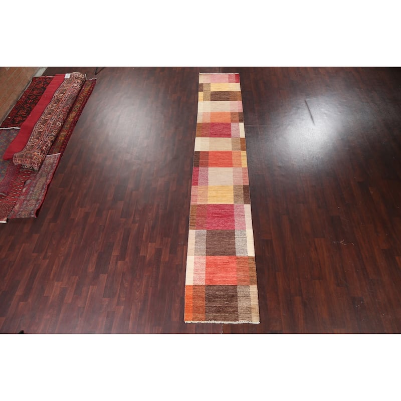 Modern Gabbeh Kashkoli Runner Rug Wool Hand-knotted Oriental Carpet - 2'6" x 14'10"