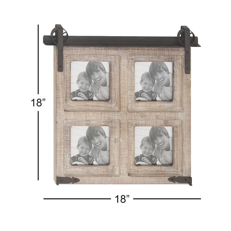 Brown Wooden 4 Slot Wall Photo Frame with Metal Accent
