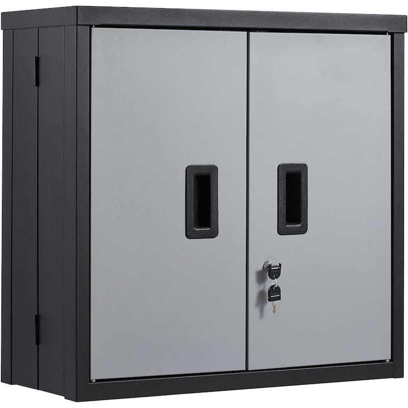 Foldable Metal Wall Cabinet for Garage Office Adjustable Shelf Black - 26 x 12 x 26 in - Grey-Black
