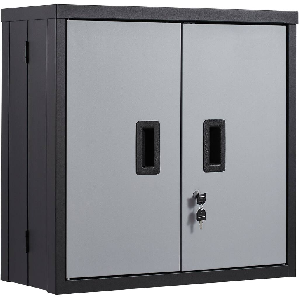 Foldable Metal Wall Cabinet for Garage Office Adjustable Shelf Black - 26 x 12 x 26 in