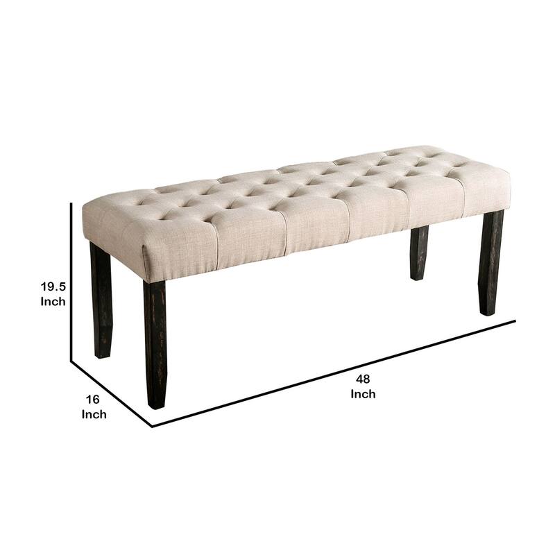 Rectangular Fabric Bench with Wooden Tapered legs, Charcoal Gray