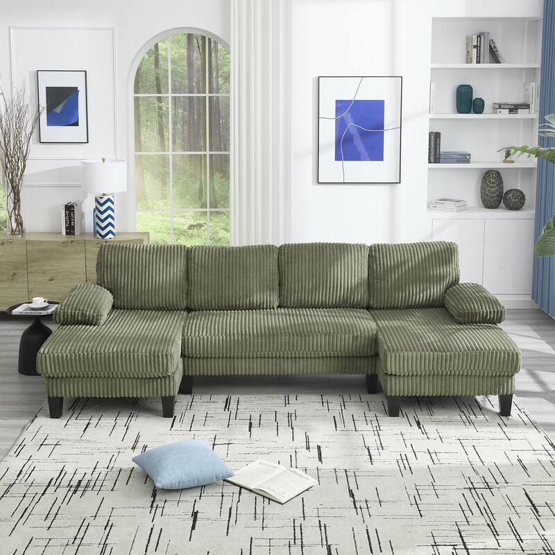 Symmetrical Corduroy Double Chaise Couch U-shaped Sectional Sofa