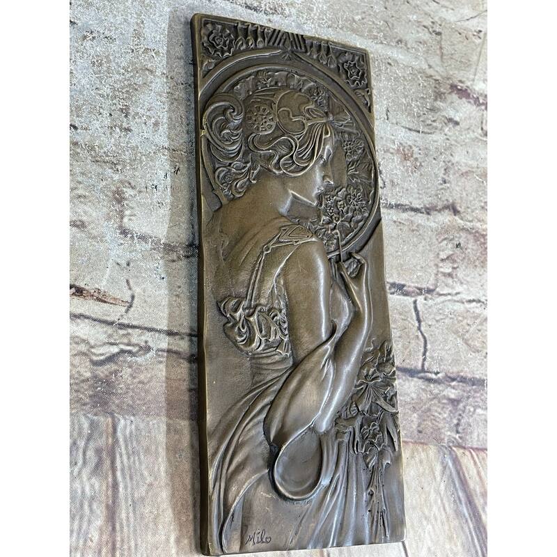 Art Noveau Female Woman Portrait Bas Relief Bronze Sculpture Carving Hanging Art 9.5 Inches X 4 Inches