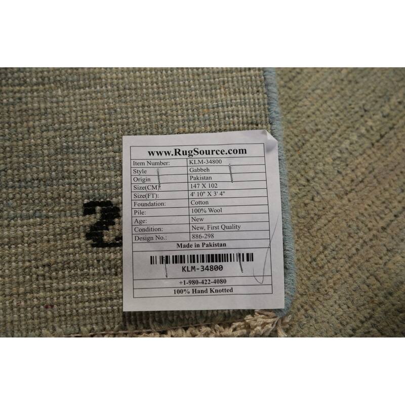 Solid Gabbeh Oriental Rug Handmade Solid Green Wool Carpet - 3'4" x 4'10"