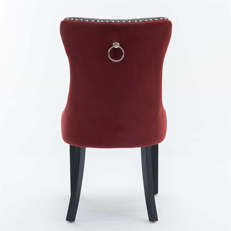 Tufted Solid Wood PU and Velvet Upholstered Dining Chair,2PCS