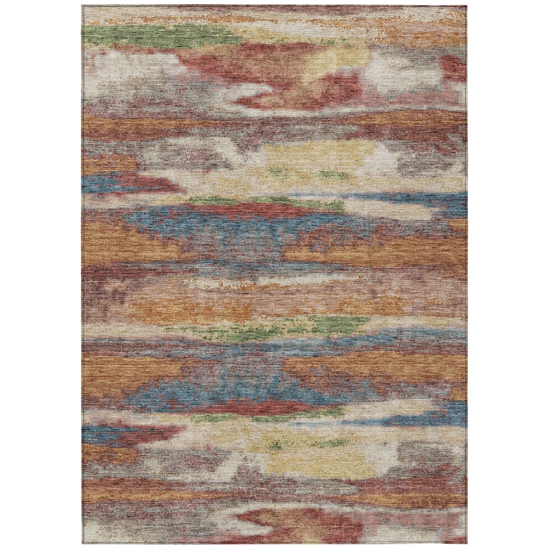 Machine Washable Indoor/ Outdoor Abstract Modern Chantille Rug