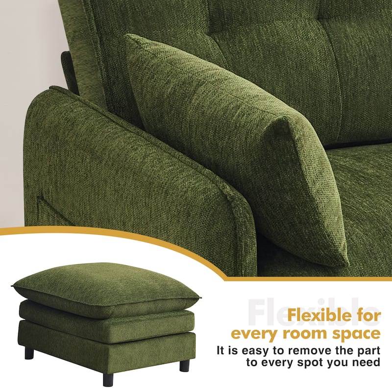 Upholstered Chenille Oversized Accent Armchairs with Ottoman and Side Pocket