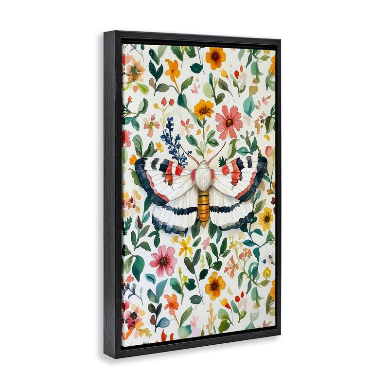Stupell Butterfly & Bright Flowers Framed Floater Canvas Wall Art Design By The Dutch Lady
