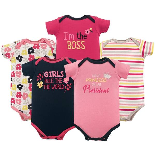 slide 1 of 1, Luvable Friends Baby Girl Cotton Bodysuits 5pk, Girls Rule 0-3 Months - Girls Rule