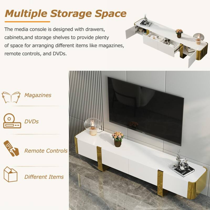 79 inch Wood TV Stand Partial Assembly Entertainment Center Modern Media Console with Drawers and Storage Cabinets