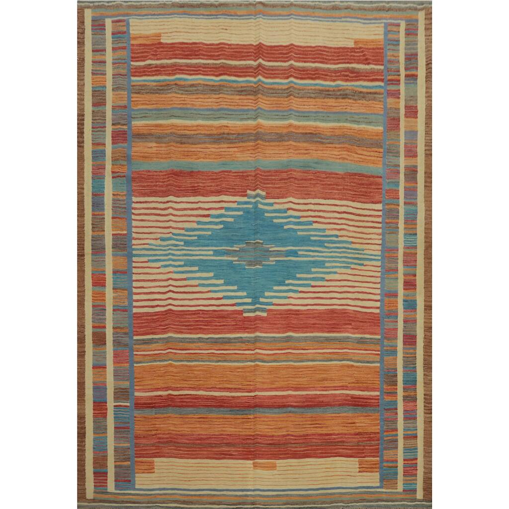 Hand Woven Southwestern Wool Multi-Colored Geometric Area Rug - 9' 9'' X 8' 2''