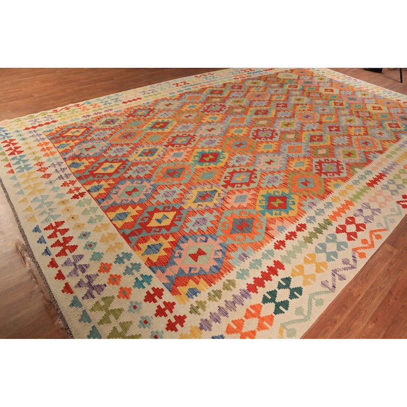 Southewestern Style Kilim Oriental Large Rug Hand-Woven Wool Carpet - 10'1"x 16'4"