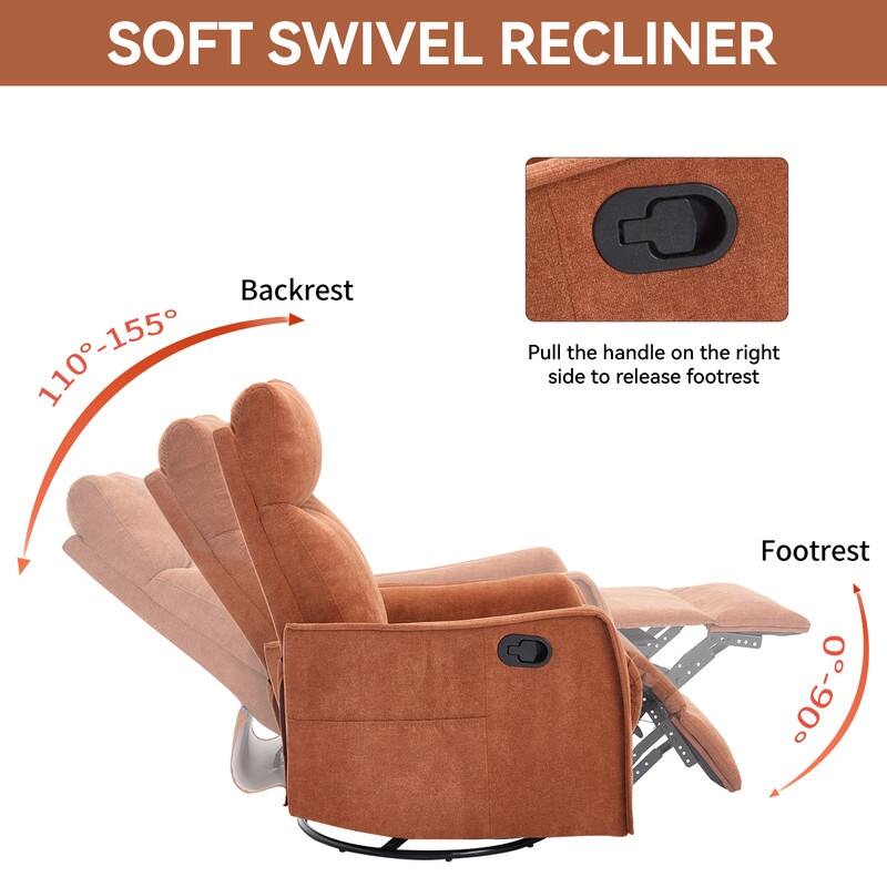 Heat Massage Manual Recliner Chair with Rocker and Swivel in Fabric for Living Room
