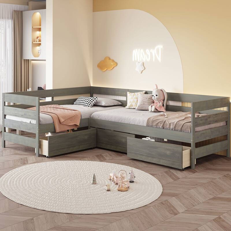 Twin Wood Platform Bed with 3 Drawers, Space-Saving Design