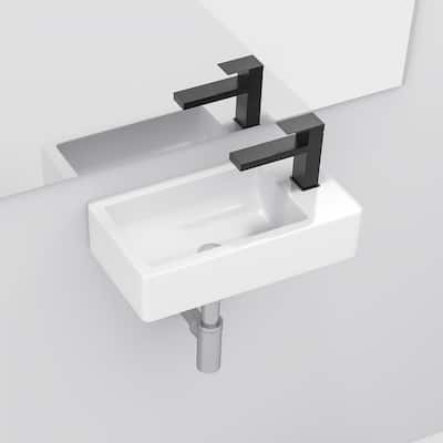 Rectangle Ceramic Wall Mount Bathroom Sink - 18" X 10"