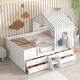 preview thumbnail 11 of 15, Full Size House Low Loft Bed with 4 Storage Drawers, Sturdy Pine Wood Bedframe with Full-Length Guardrails for Kids Bedroom