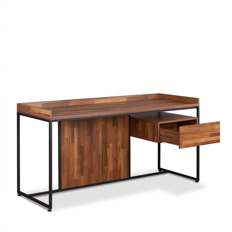 Contemporary 1-Drawer Writing Desk with Elegant Walnut Finish and Sleek Sled Base for Office or Study Use