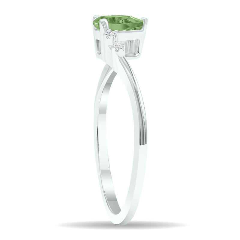 Women's Green Amethyst and Diamond Wave Ring in 10K White Gold
