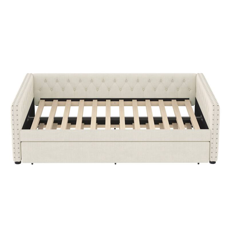 Upholstered Tufted Sofa Bed with Rollaway Bed