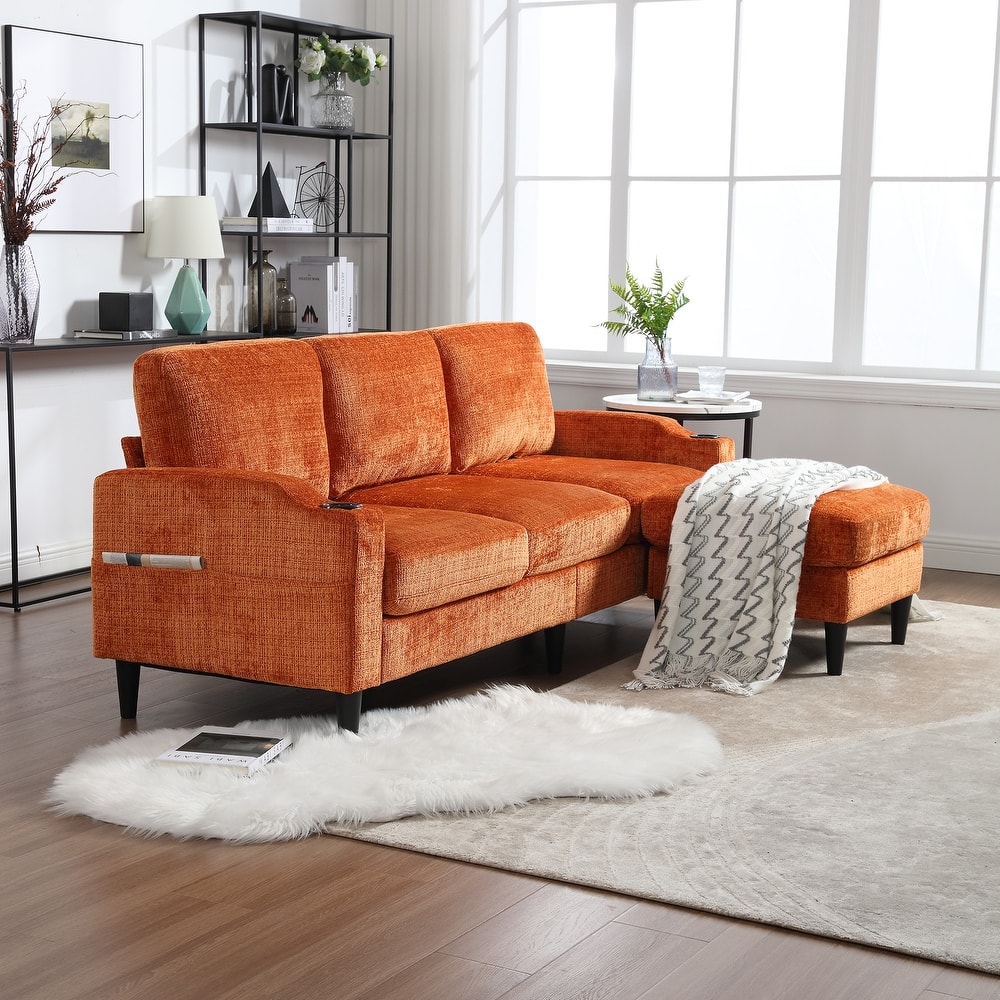 HOMEFUN Chenille Upholstered L-Shaped Living Room Sofa with Storage Ottoman