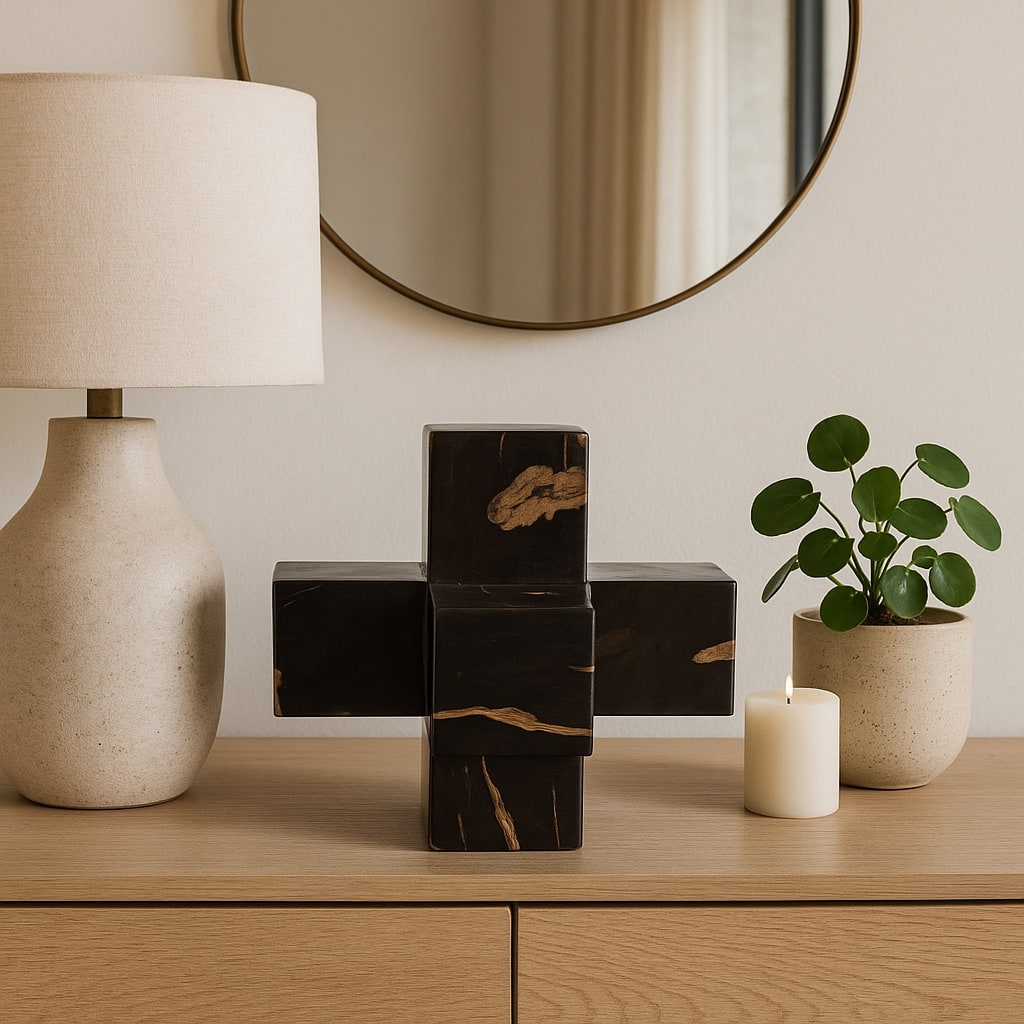 Wood Decorative Object with Geometric Design for Home Decor - 8" Brown - 8" x 8" x 8"