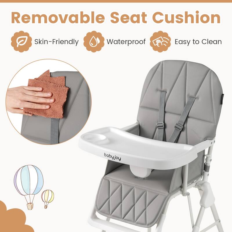3-in-1 Foldable Baby High Chair with Tray and Footrest Adjustable Footrest Lightweight Waterproof PU Cushion