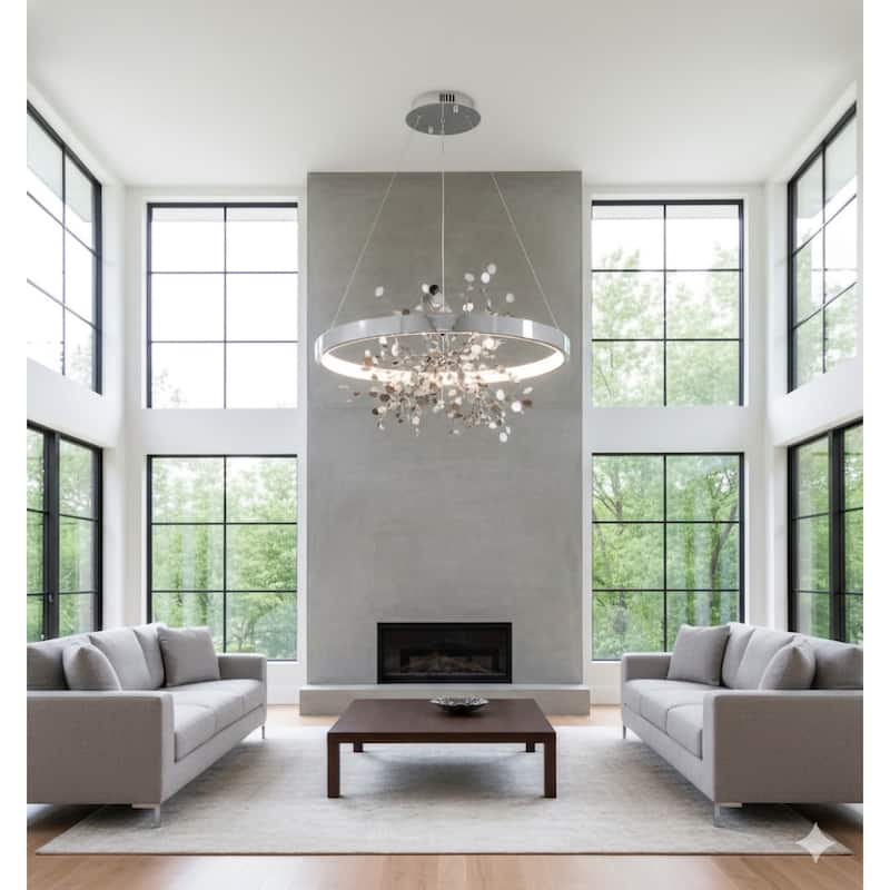 1-Light Chrome Stainless Steel LED Chandelier With Confetti Interior