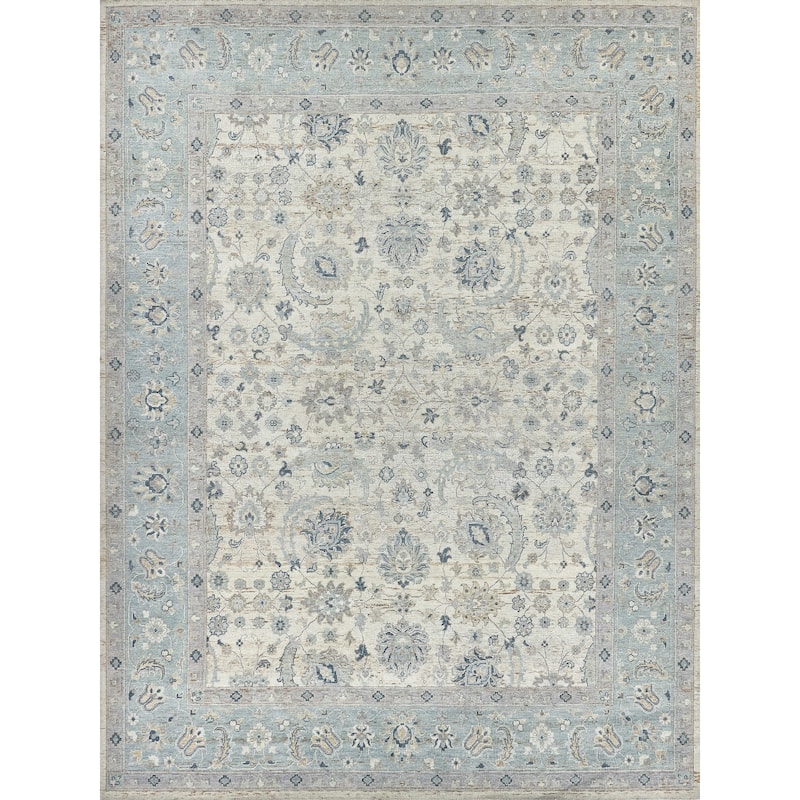 EXQUISITE RUGS Harper Hand-knotted New Zealand Wool Ivory/Light Blue Area Rug.