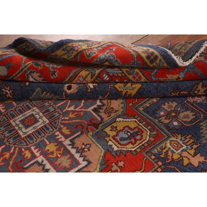 Blue Geometric Heriz Serapi Oriental Area Rug Hand-Knotted Wool Carpet - 8'8"x 11'10"