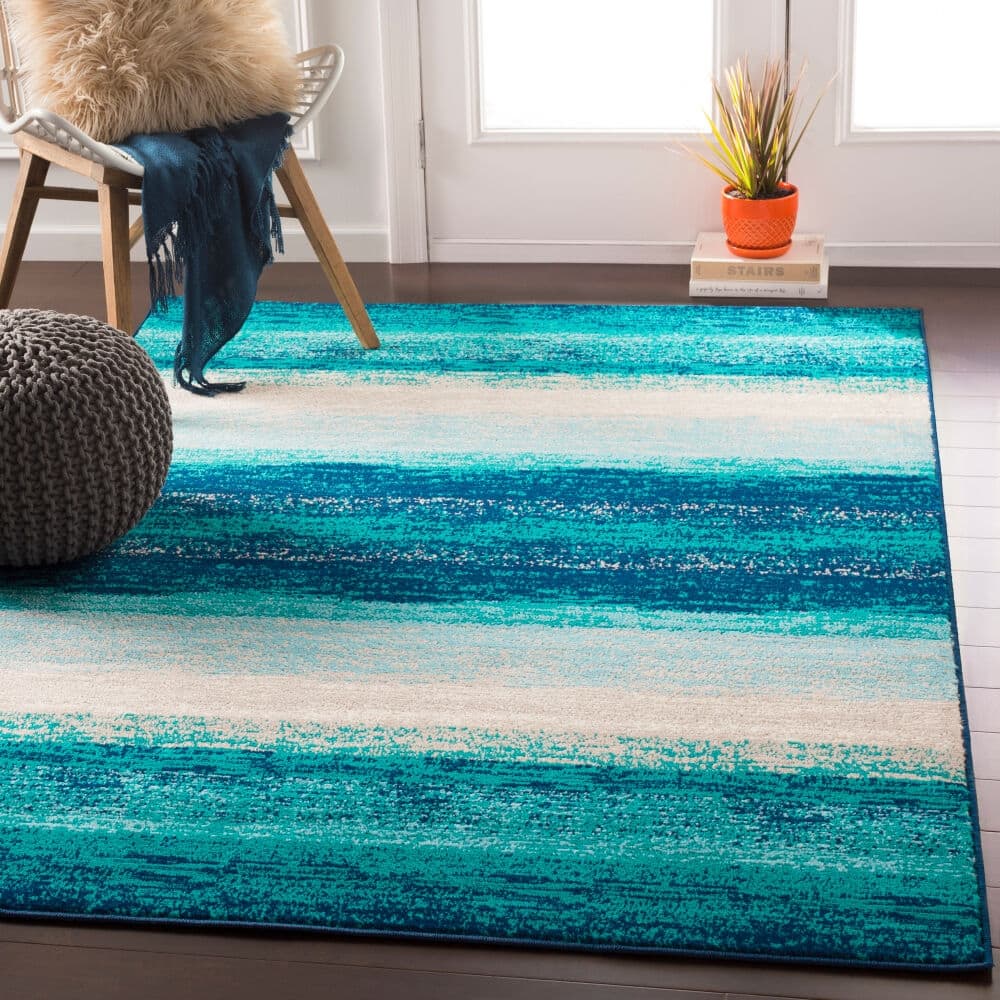 Nurzhan Teal Contemporary Striped Area Rug - 6'7" x 9'6"