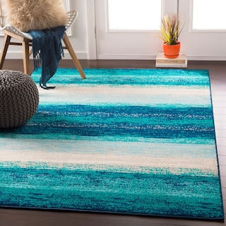 Nurzhan Teal Contemporary Striped Area Rug - 6'7" x 9'6"