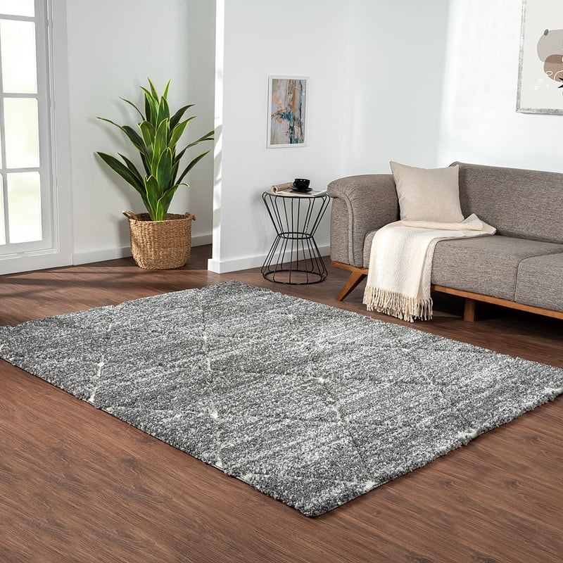 Talas Trellis Area Rug in Grey and Cream - 5'x 7'