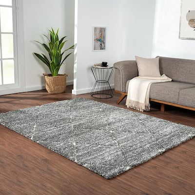 Talas Trellis Area Rug in Grey and Cream - 5'x 7'