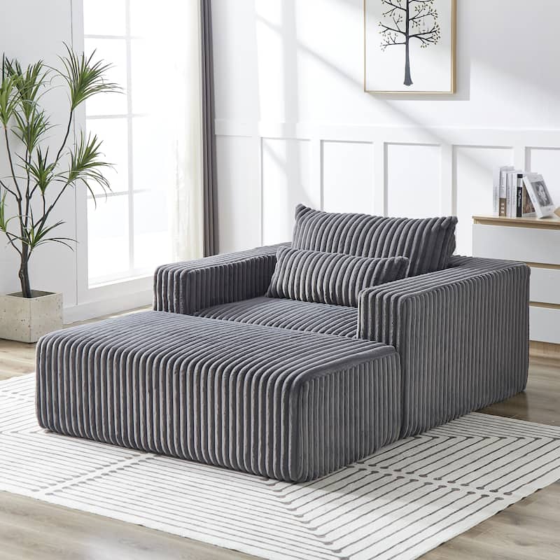 Roomfitters 62.5" Modern Corduroy Lounge Chair with Removable Ottoman, Stylish Sleeper Sofa with Pillows, for Living Room