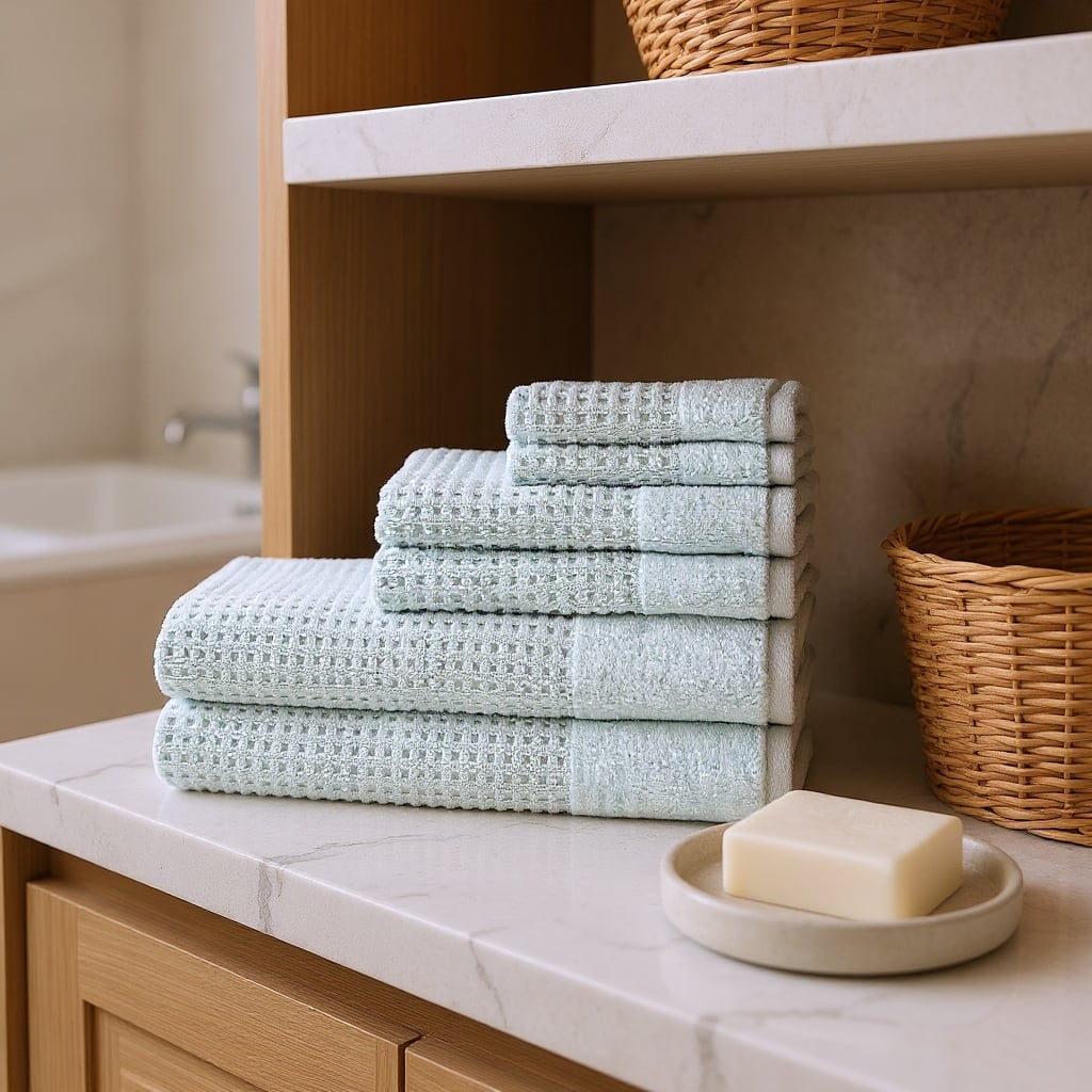 HomeRoots Set of Six Sea Green Cotton Honeycomb Waffle Towel Set - 54.00' X '28.00' X '0.02