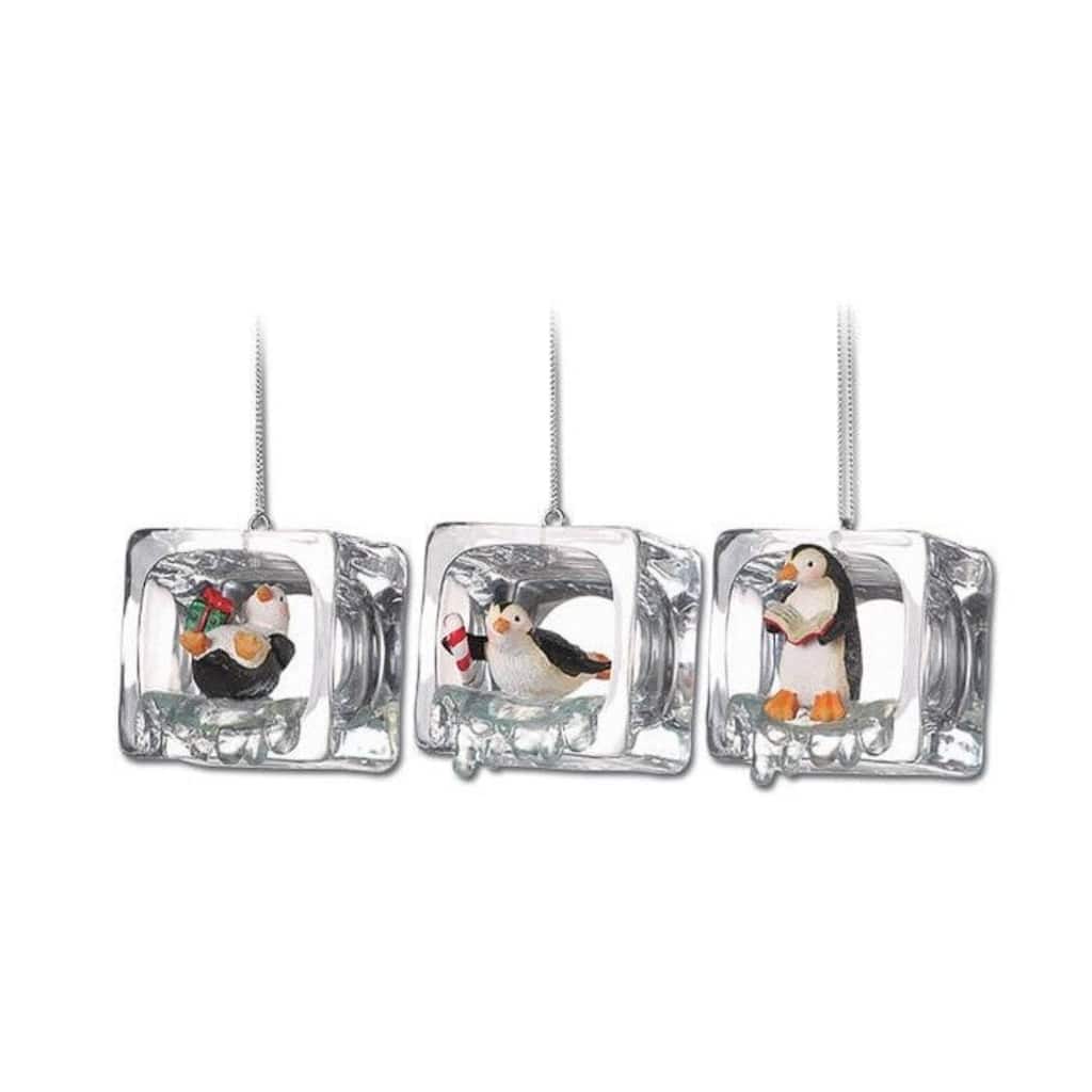 18 Icy Crystal Decorative Christmas Penguin Ice Cube Ornaments 2"