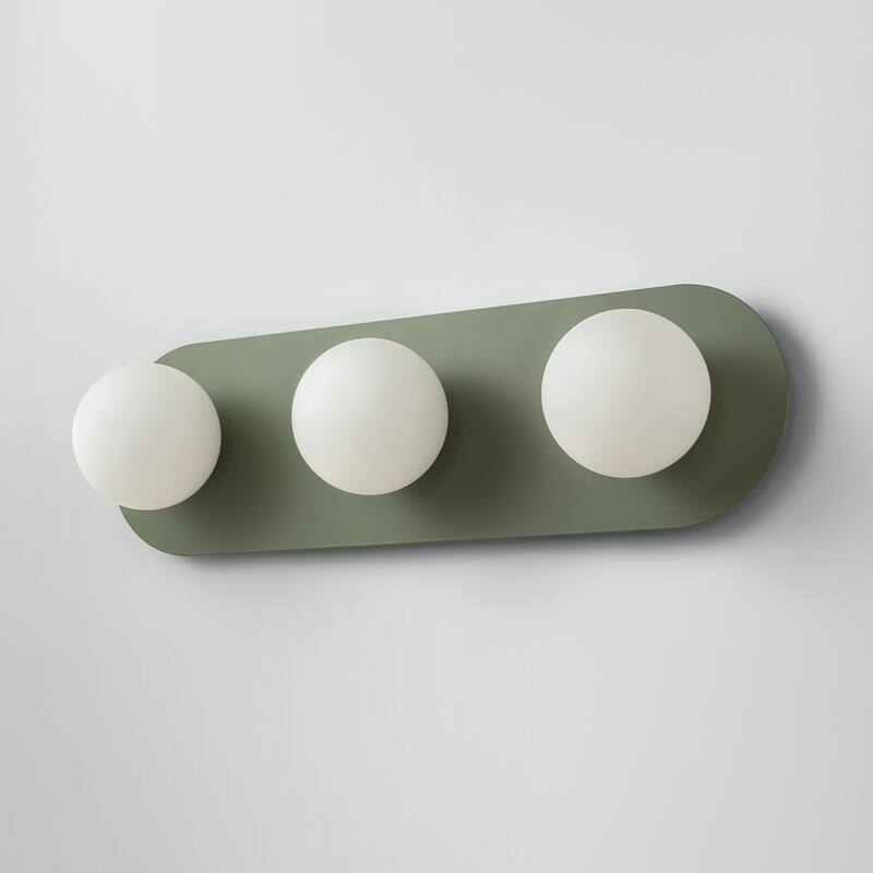 3-Light Modern Rectangular Gray-Green Frosted Opal Glass Globe Bubble Bathroom Vanity Light