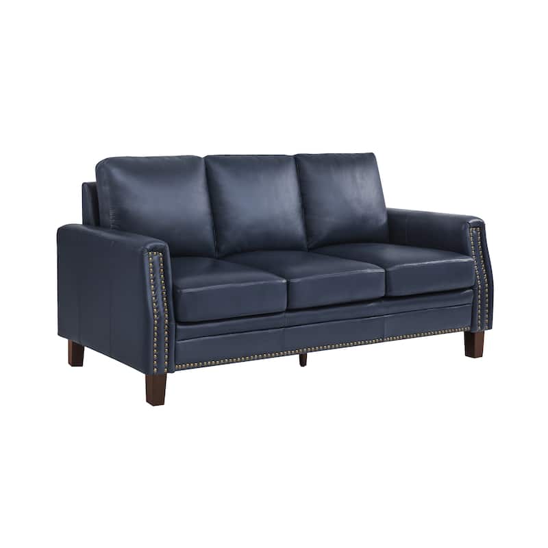 Mid-Century Modern 3-Seater Sofa 84" in Upholstered Genuine Leather with Solid Wood Frame for Living Room