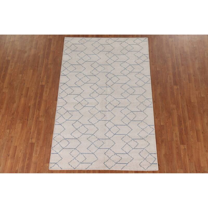 All-Over Moroccan Indian Area Rug Hand-Knotted Wool Carpet - 5'0"x 7'11"