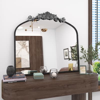 KIOTEE Arched Wall Mirror and Metal Frame Baroque Style Bathroom Vanity Mirror