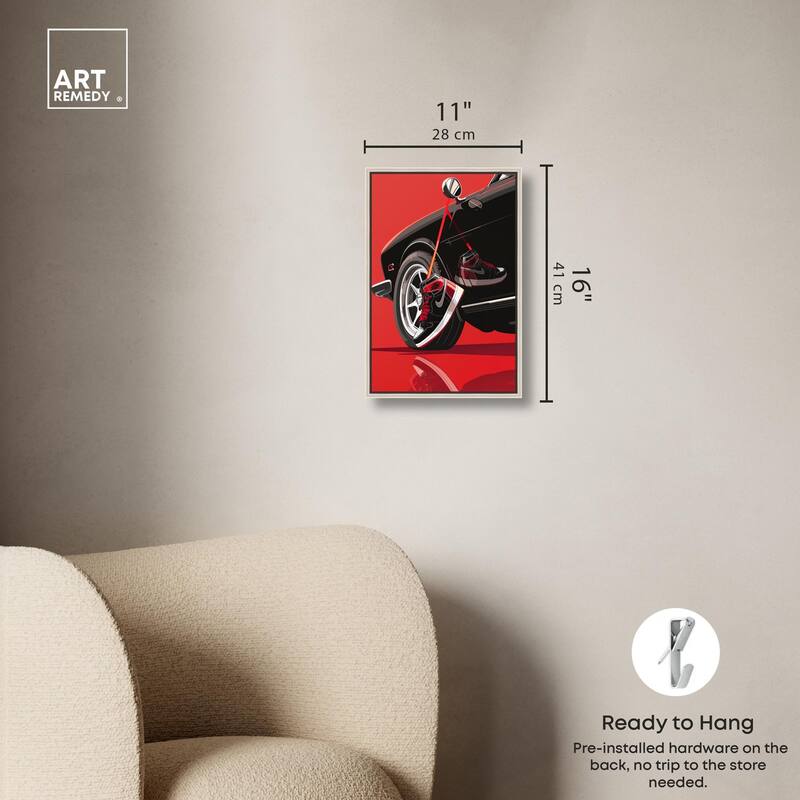 Red Bold Sneaker and Car Canvas by Art Remedy