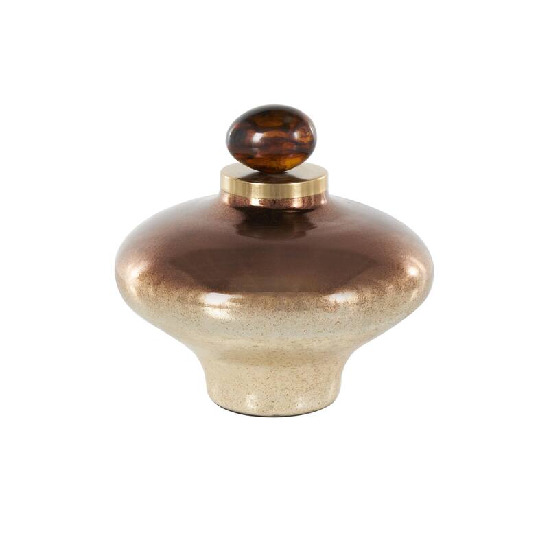 Glass Speckled Ombre Living Room Decorative Jars with Textured Top Knob and Gold and Beige Accents - Copper - Roche River Decor
