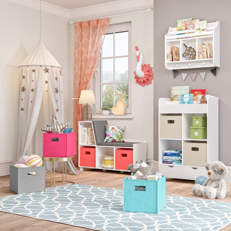 RiverRidge Kids 2pc Fabric Collapsible Storage Cube Organizers with Handles for Playroom Organization