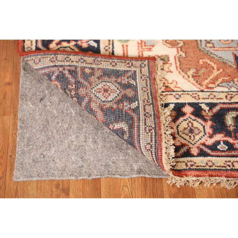 Orange Medallion Heriz Serapi Indian Area Rug Hand-Knotted Wool Carpet - 7'11" x 9'11"