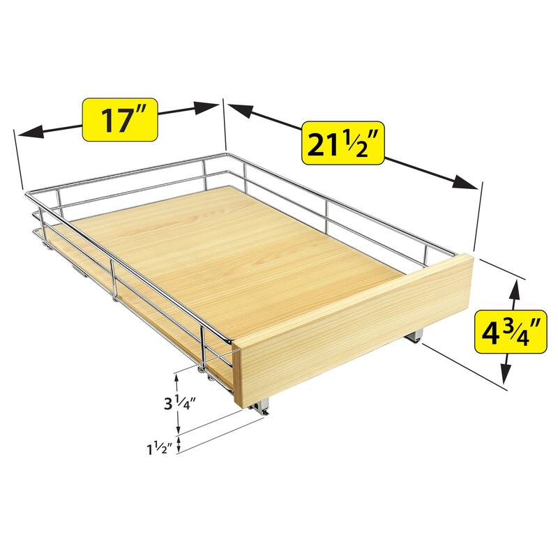 LYNK PROFESSIONAL® SELECT™ Pull Out Cabinet Organizer, 17" x 21" - Slide Out Drawers for Kitchen Cabinets, Wood Chrome