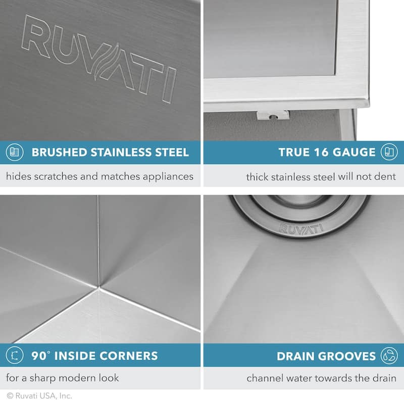Ruvati Topmount Laundry 22″ x 22″ x 12″ Deep Utility Sink 16 Gauge Stainless Steel – RVU6022